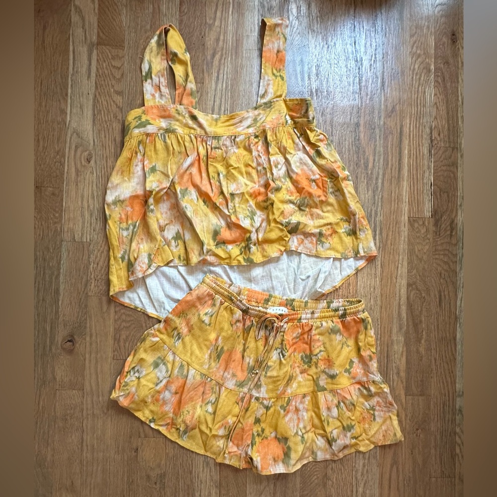 Stark X Linen Set Shorts & Tank Vibrant Yellow and Orange Floral
